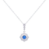 Asfour Crystal Chain Necklace With Blue Decorative Pendant In 925 Sterling-ND0434-WB